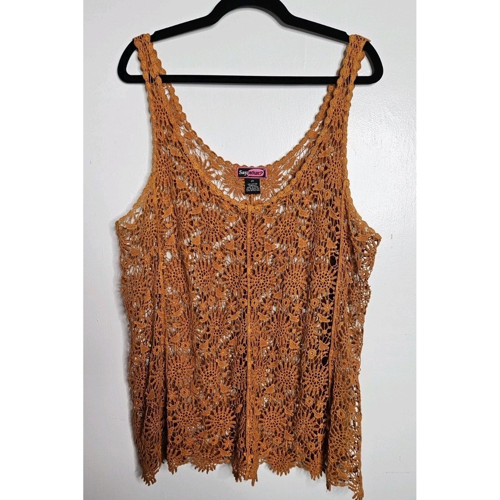 Y2K Say What 2X Crochet Tank Peach Orange Boho Sleeveless Knit Layering Beach